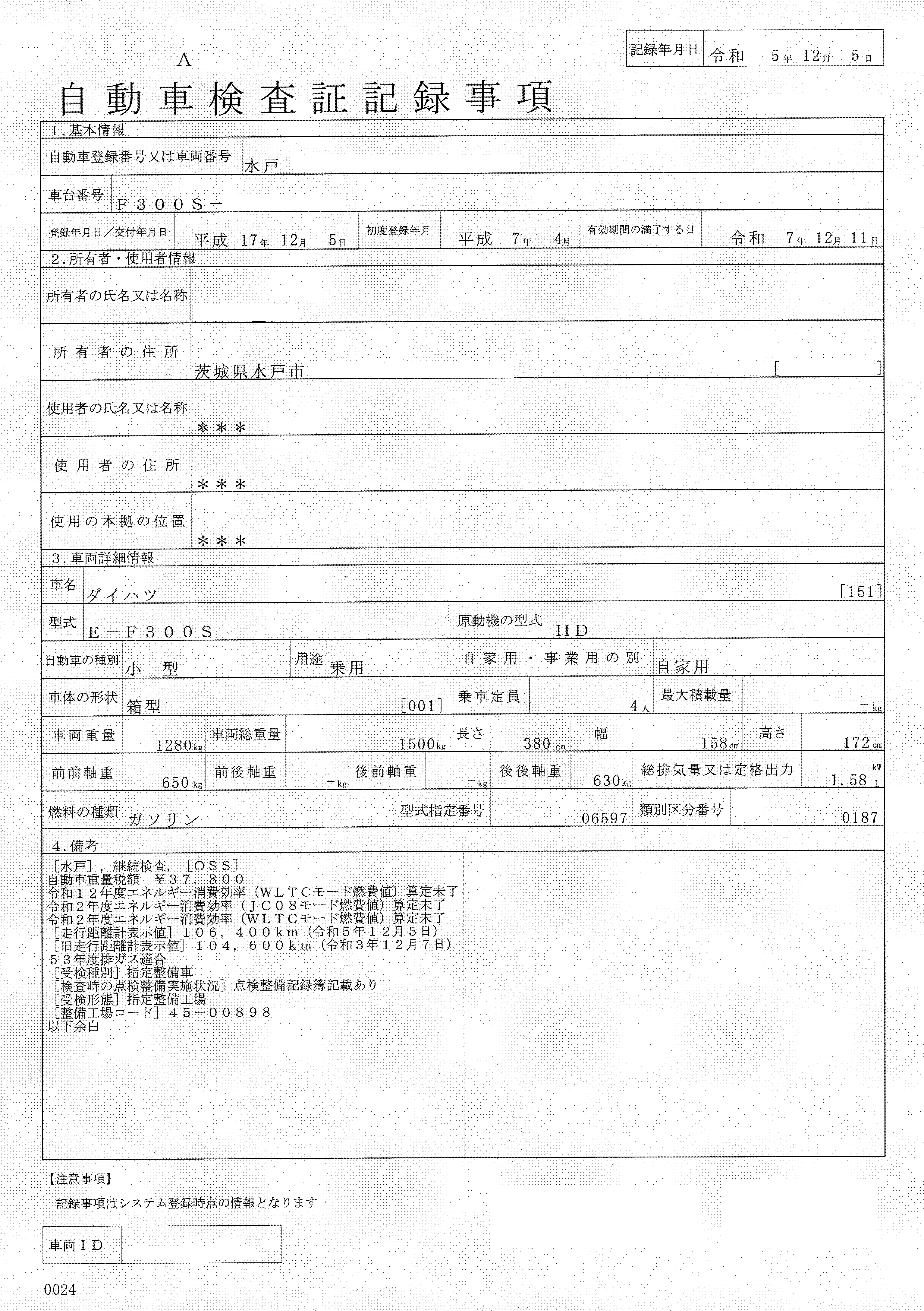 【車検】車検証とステッカーが来ました